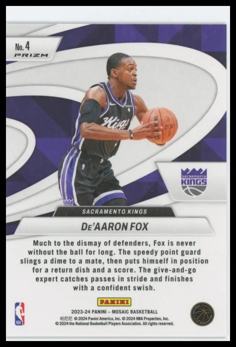 2023-24 Panini Mosaic - Give and Go De’Aaron Fox #4 Green Mosaic Prizm