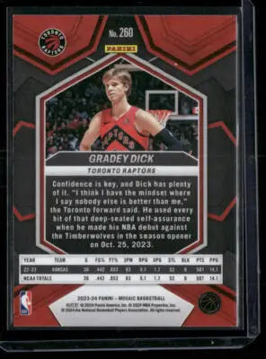 2023-24 Panini Mosaic Gradey Dick #260 NBA DEBUT RC Basketball - Basketball Card Single