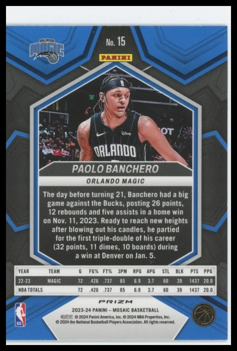 2023-24 Panini Mosaic - Paolo Banchero #15 Reactive Blue Mosaic Prizm - Basketball Card Single