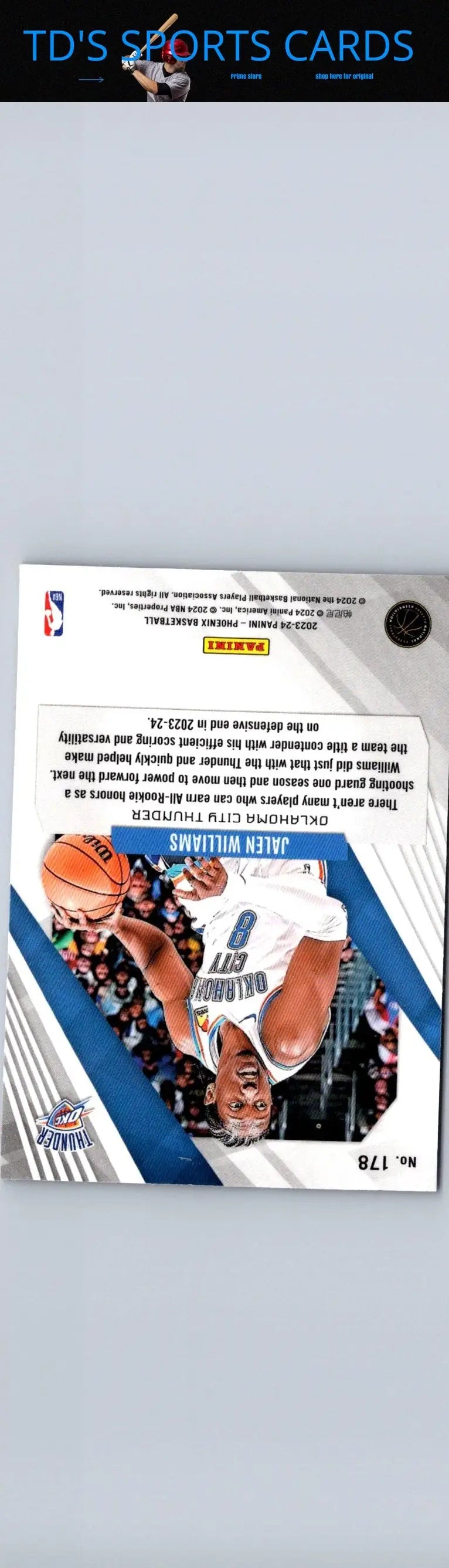 Basketball trading card of Jalen Williams Phoenix Blue Ice from 2023-24 Panini Phoenix