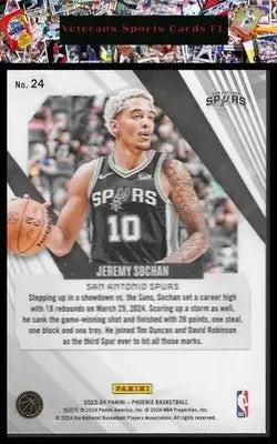 2023-24 Panini Phoenix #24 Jeremy Sochan Phoenix Blue Ice - Basketball Card Single