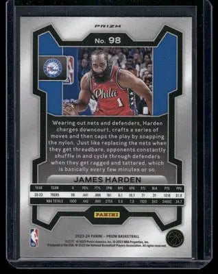 2023-24 Panini Prizm James Harden #98 Red Sparkle Basketball - Basketball Card Single