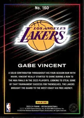 2023-24 Panini Recon #160 Gabe Vincent Base Los Angeles Lakers - Basketball Card Single