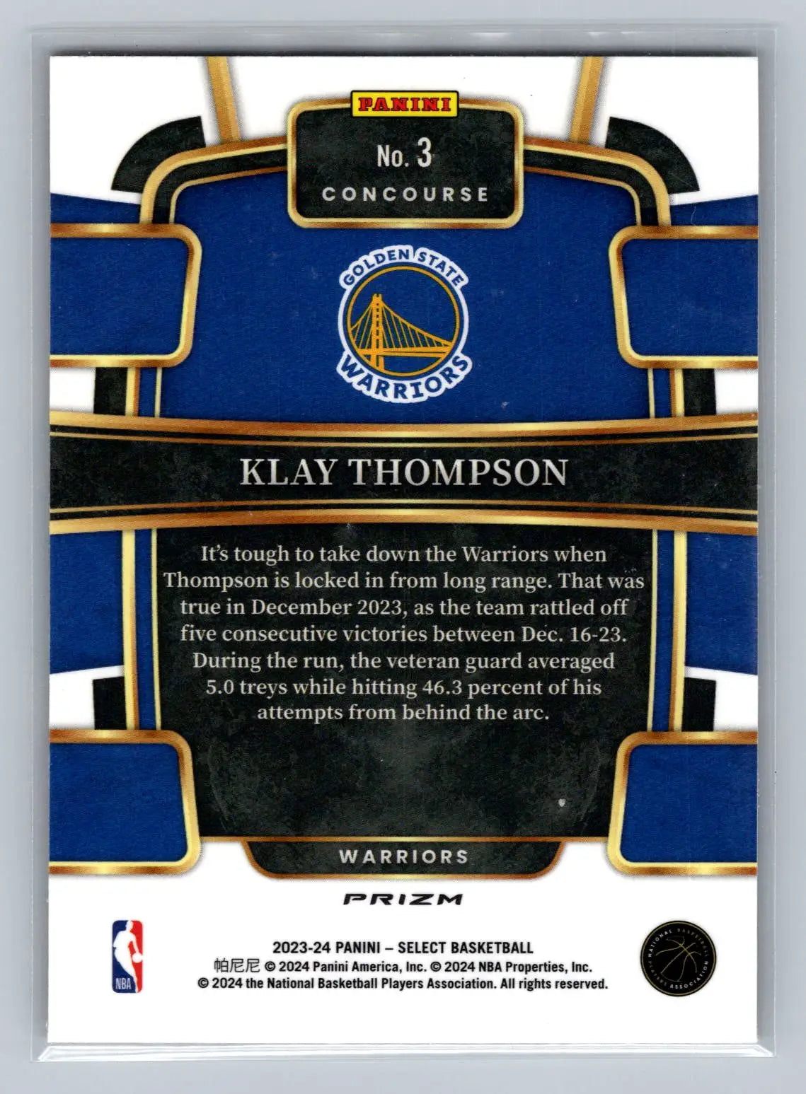 2023-24 Panini Select #3 Klay Thompson Orange Flash Prizms Golden State Warriors - Basketball Card Single