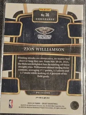 2023-24 Panini Select #36 Zion Williamson Orange Flash Prizms - Basketball Card Single