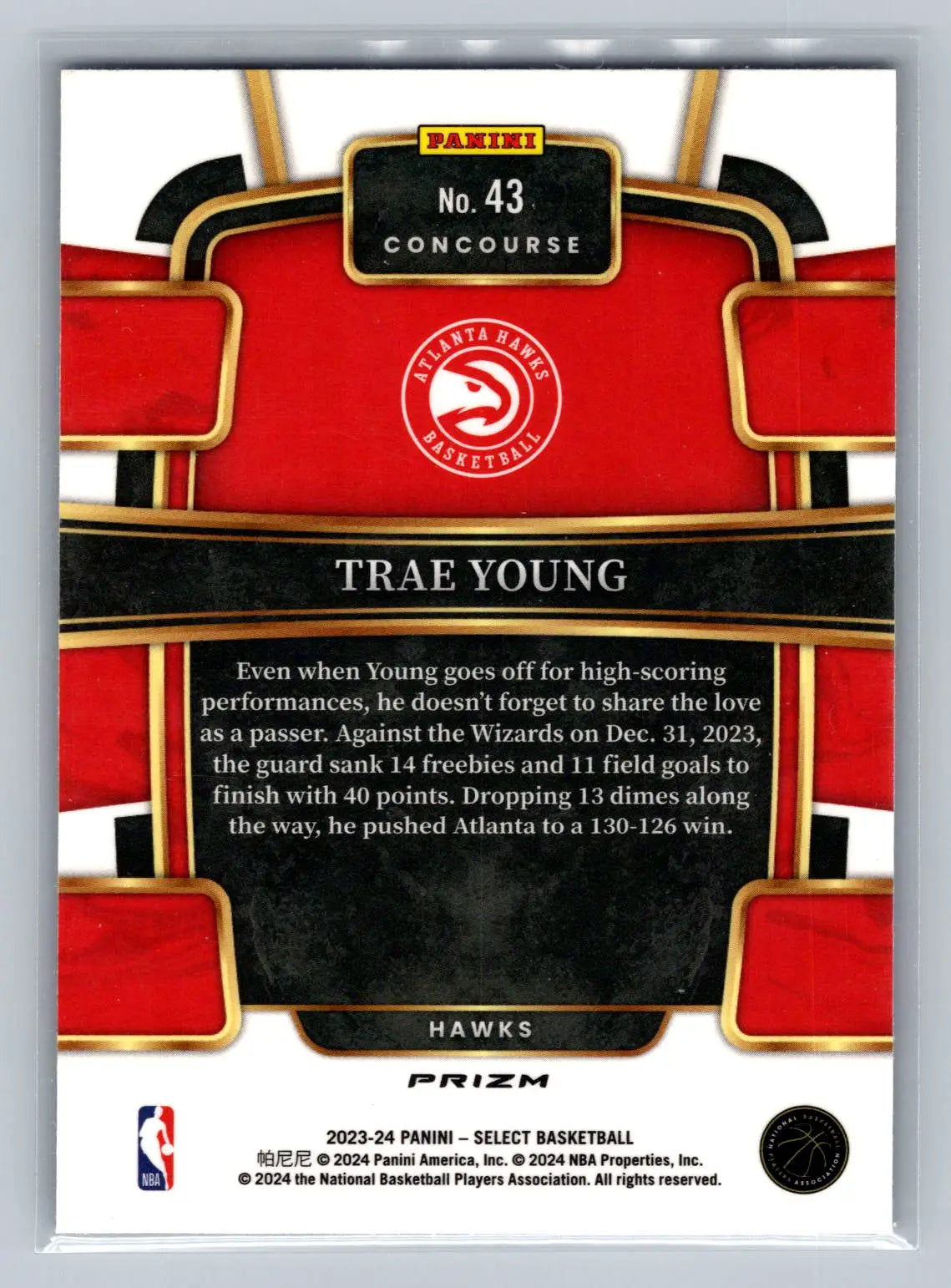 2023-24 Panini Select #43 Trae Young Blue Prizms Atlanta Hawks - Basketball Card Single