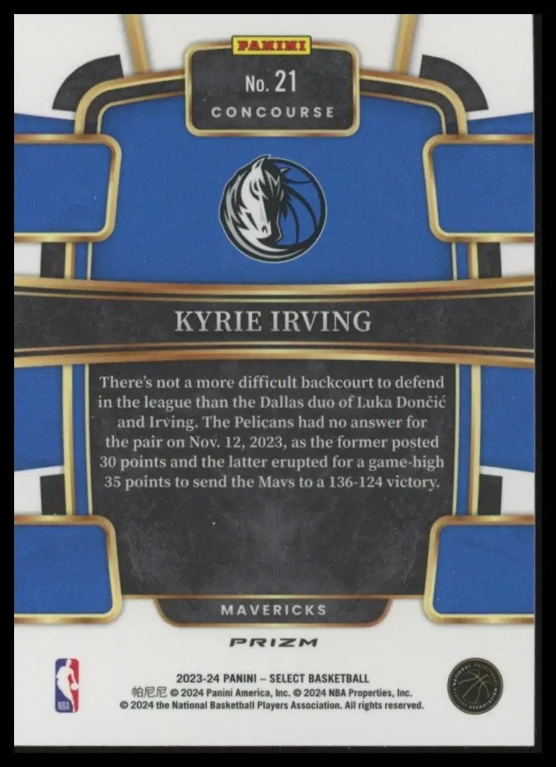 2023-24 Panini Select Blue Concourse Kyrie Irving #21 Dallas Mavericks Card NBA - Basketball Card Single