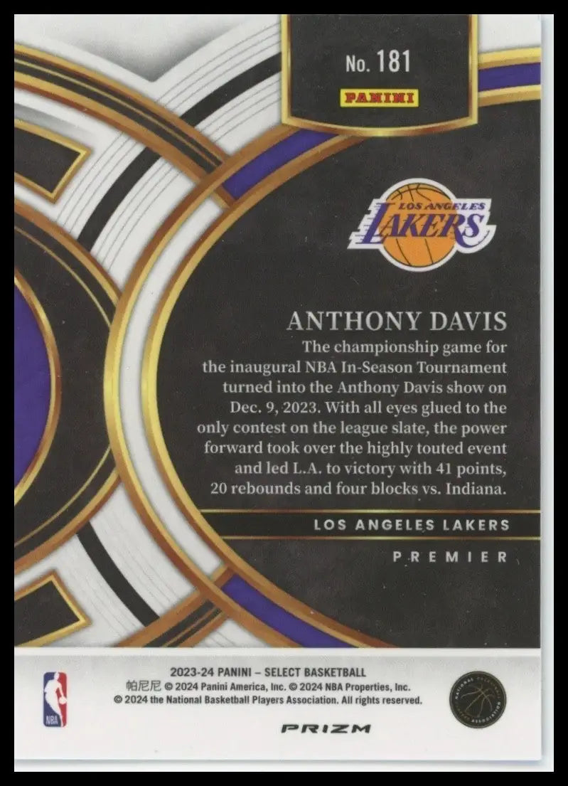 2023-24 Panini Select Blue Premier Level Anthony Davis #181 Los Angeles Lakers - Basketball Card Single