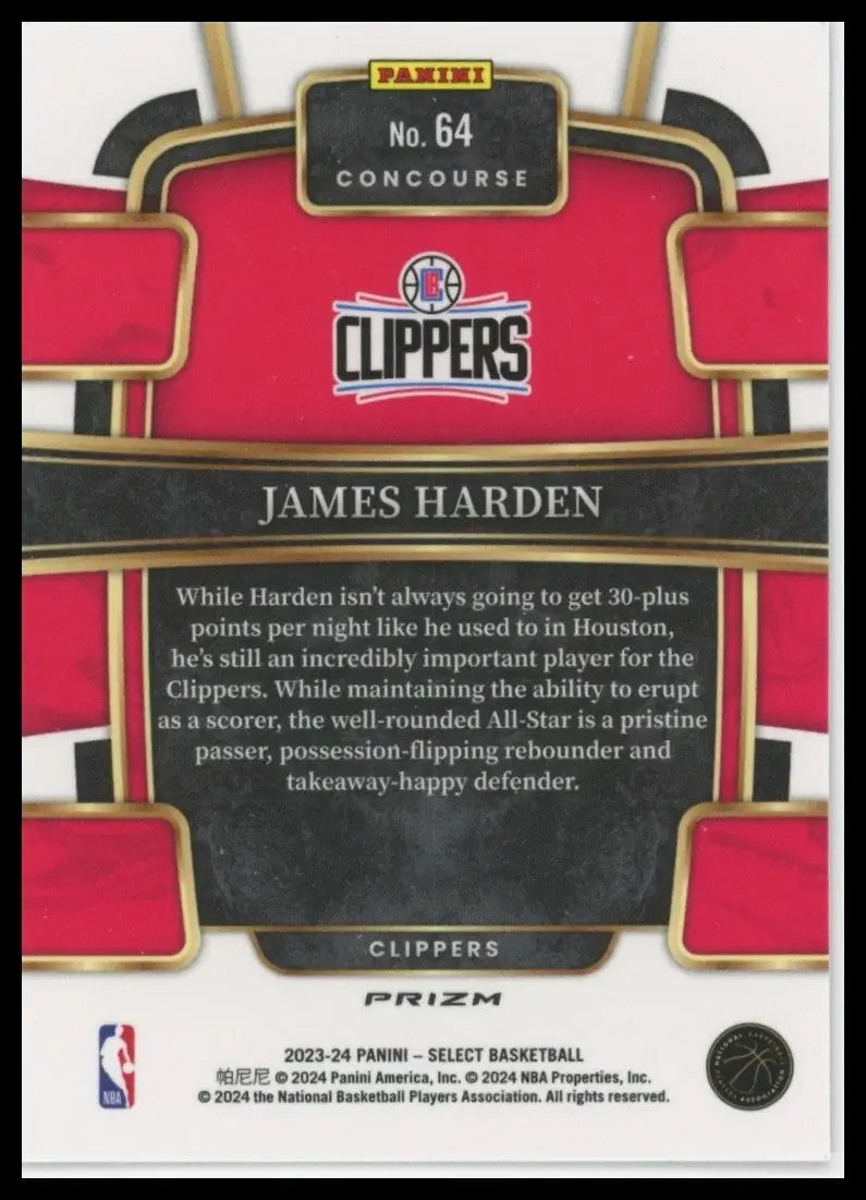 2023-24 Panini Select Red Cracked Ice Concourse James Harden #64 LA Clippers NBA - Basketball Card Single