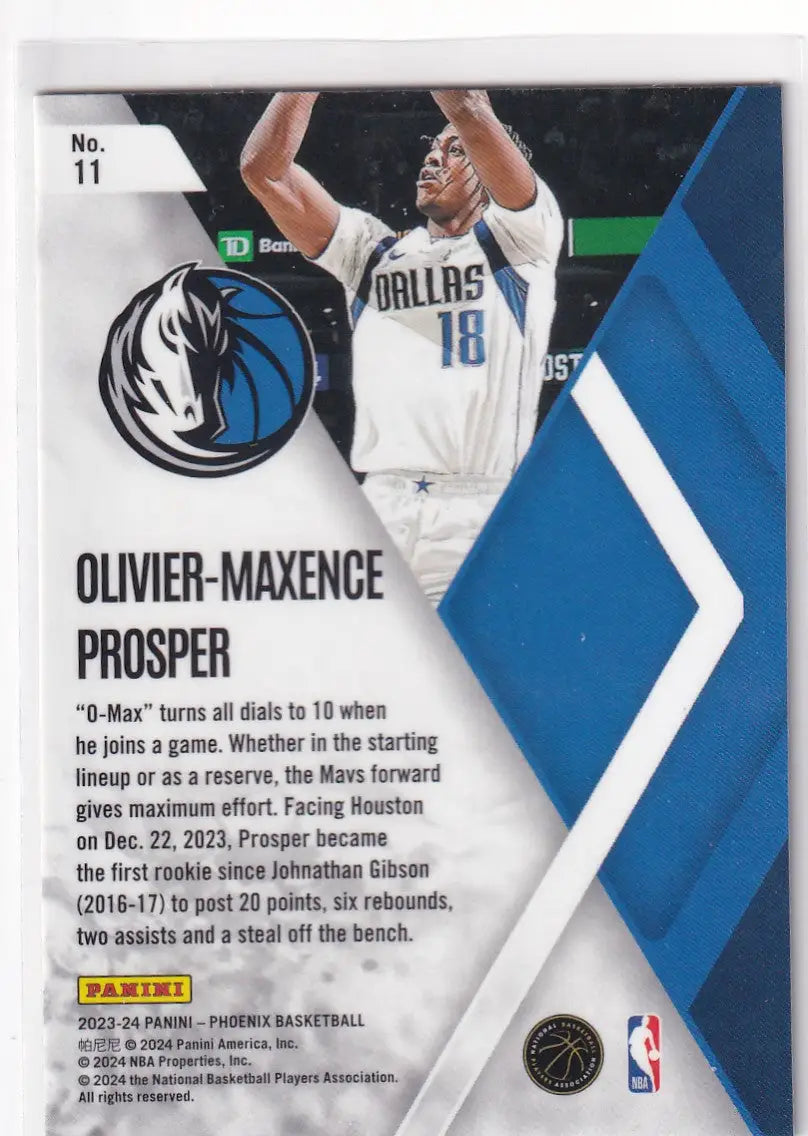 2023-24 PHOENIX #11 OLIVIER PROSPER INSTANT PHENOM- DALLAS MAVERICKS - Basketball Card Single