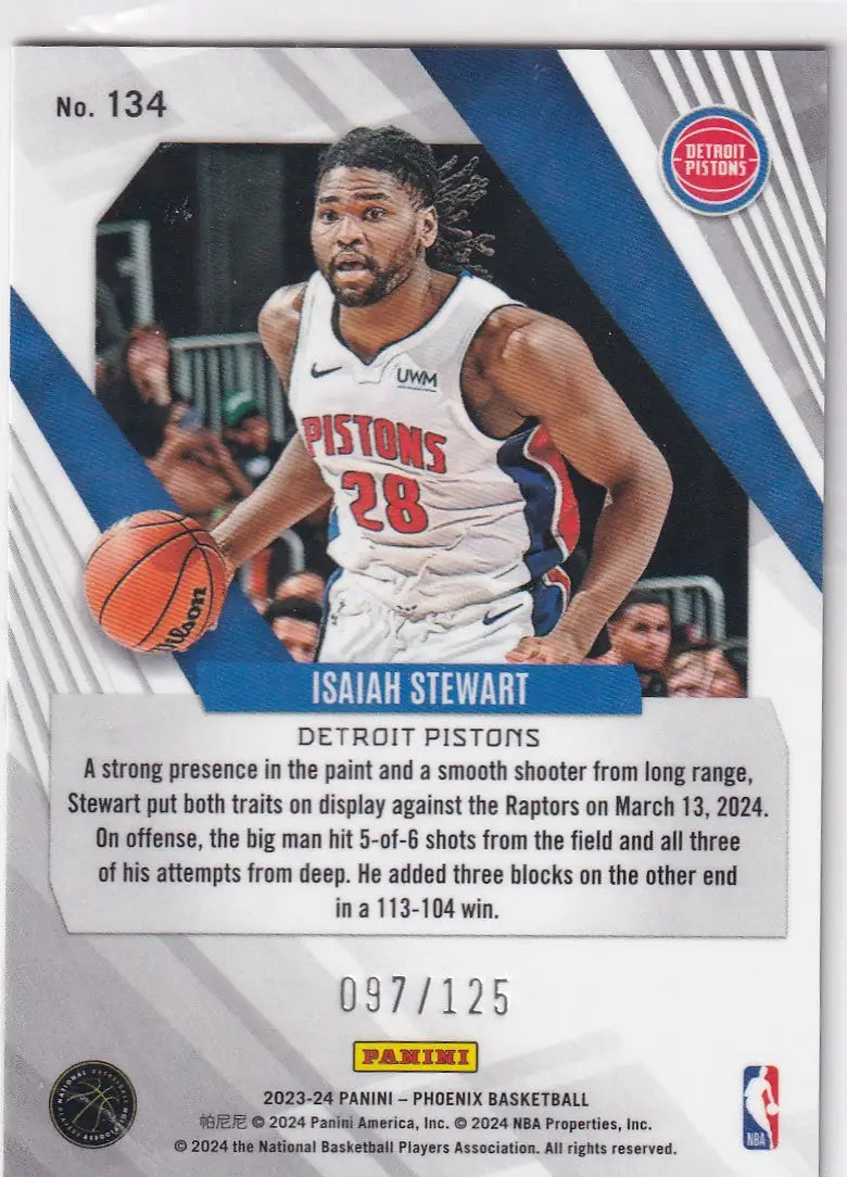 2023-24 PHOENIX #134 ISAIAH STEWART WHITE CRACKED ICE 97/125- DETROIT PISTONS - Basketball Card Single
