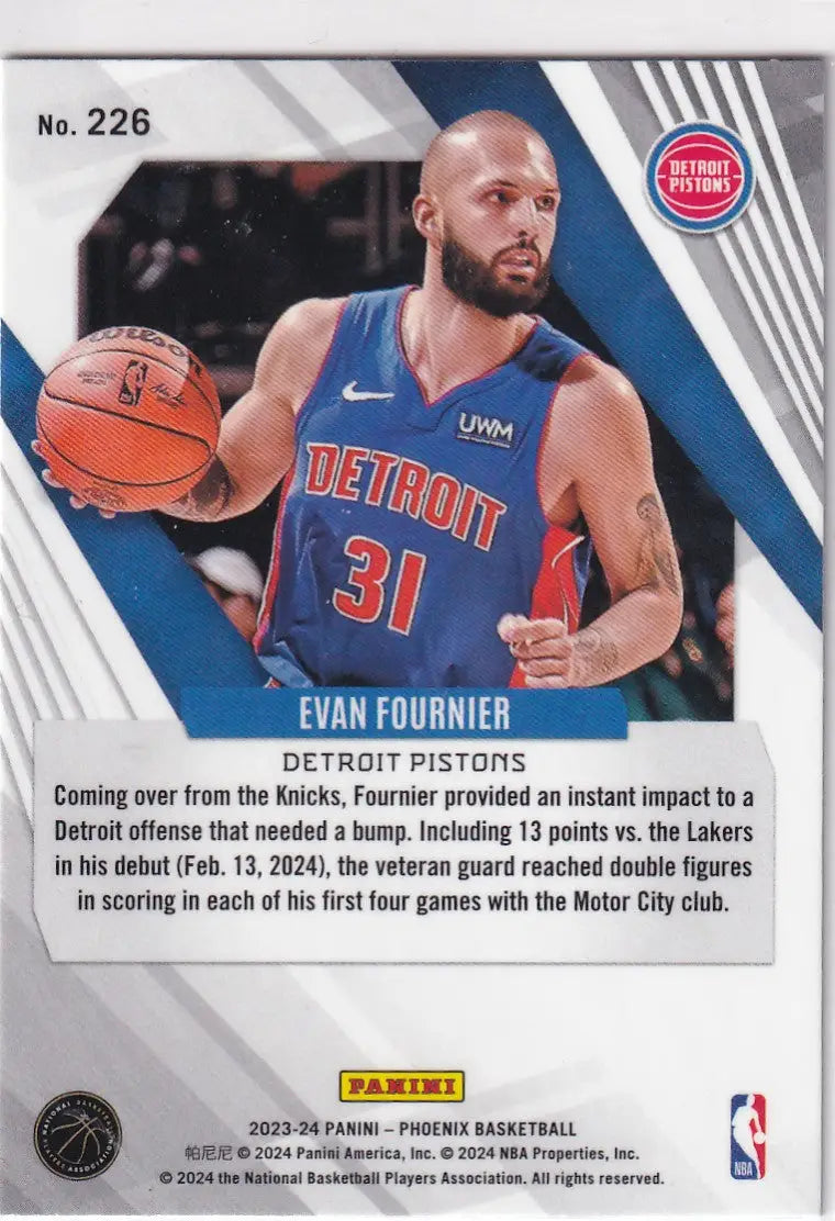 2023-24 PHOENIX #226 EVAN FOURNIER BLUE CRACKED ICE- DETROIT PISTONS - Basketball Card Single