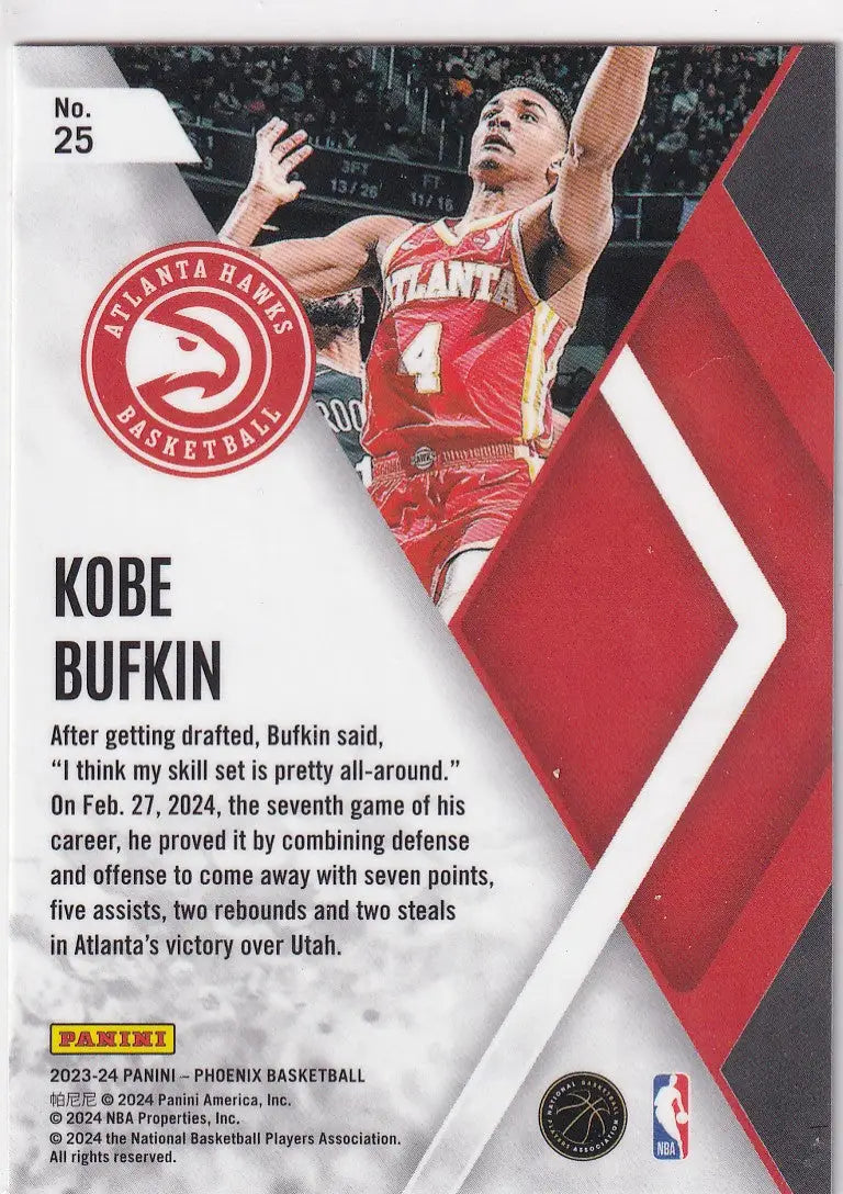 2023-24 PHOENIX #25 KOBE BUFKIN INSTANT PHENOM REFRACTOR- ATLANTA HAWKS - Basketball Card Single