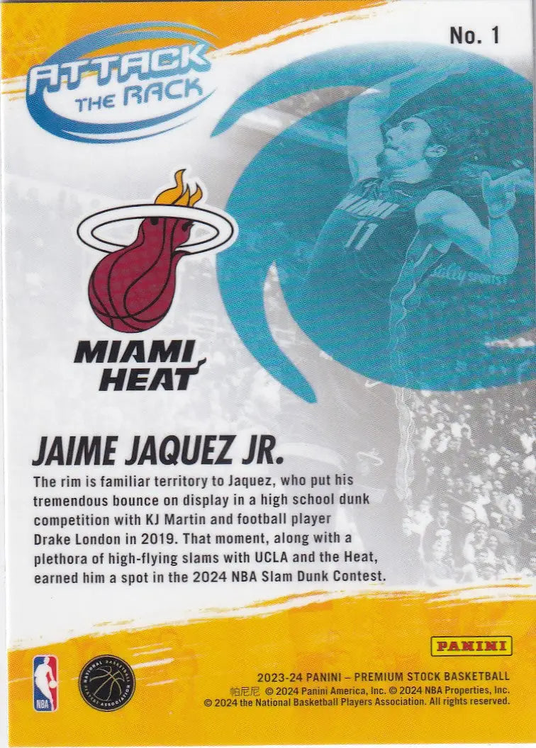2023-24 PREMIUM STOCK #1 JAMIE JAQUEZ JR ATTACK THE RACK- MIAMI HEAT - Basketball Card Single