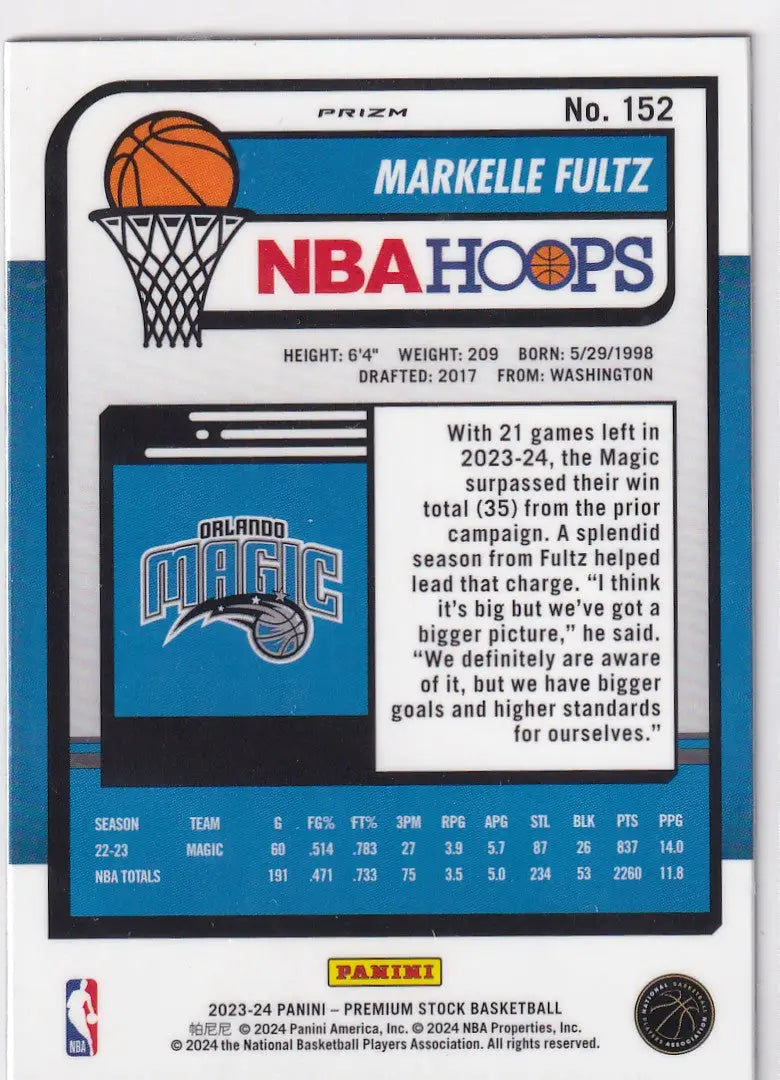 2023-24 PREMIUM STOCK #152 MARKELLE FULTZ CRACKED ICE- ORLANDO MAGIC - Basketball Card Single