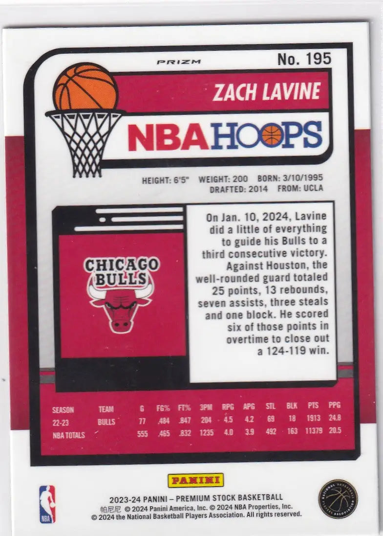 2023-24 PREMIUM STOCK #195 ZACH LAVINE RAY WAVE- CHICAGO BULLS - Basketball Card Single