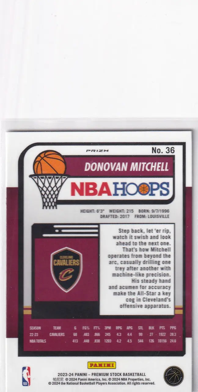 2023-24 PREMIUM STOCK #36 DONOVAN MITCHELL CRACKED ICE- CLEVELAND CAVALIERS - Basketball Card Single