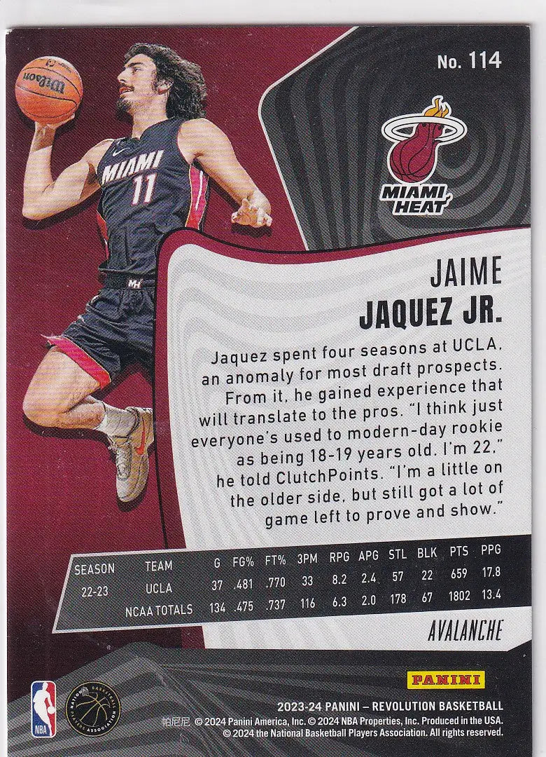 2023-24 REVOLUTION #114 JAMIE JAQUEZ JR AVALANCHE- MIAMI HEAT - Basketball Card Single