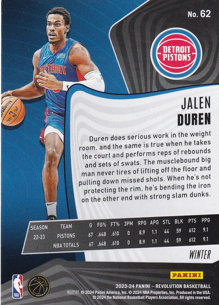 2023-24 REVOLUTION #62 JALEN DUREN WINTER- DETROIT PISTONS - Basketball Card Single