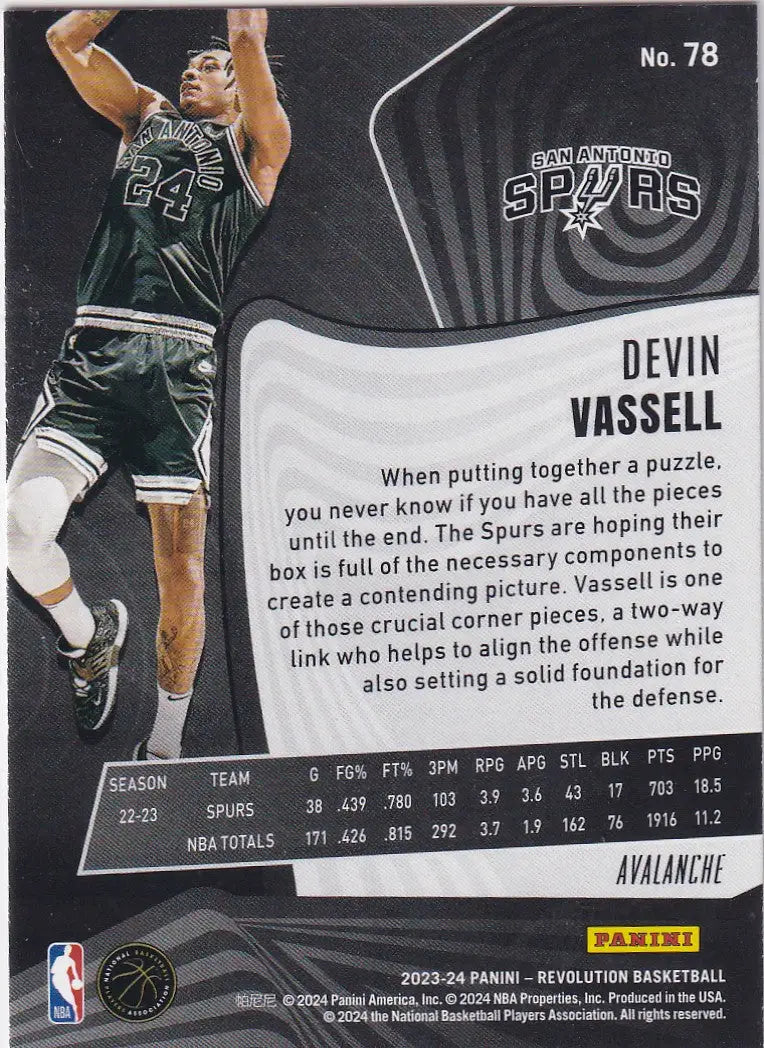 2023-24 REVOLUTION #78 DEVIN VASSELL AVALANCHE- SAN ANTONIO SPURS - Basketball Card Single
