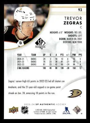 2023-24 SP #93 Trevor Zegras - Hockey Card Single