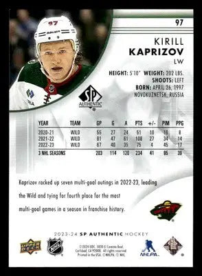 2023-24 SP #97 Kirill Kaprizov - Hockey Card Single