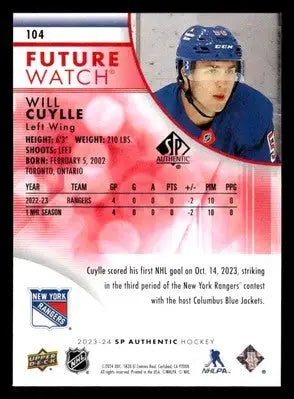 2023-24 SP Authentic #104 Will Cuylle Limited Red - Hockey Card Single