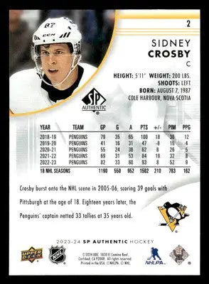 2023-24 SP Authentic #2 Sidney Crosby - Hockey Card Single