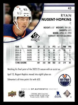 2023-24 SP Authentic #43 Ryan Nugent-Hopkins - Hockey Card Single