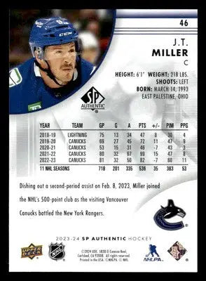 2023-24 SP Authentic #46 J.T. Miller - Hockey Card Single