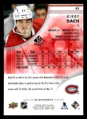 2023-24 SP Authentic #65 Kirby Dach Limited Red - Hockey Card Single