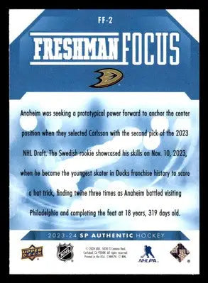 2023-24 SP Authentic #FF-2 Leo Carlsson Freshman Focus Blue - Hockey Card Single