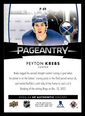 2023-24 SP Authentic #P-49 Peyton Krebs Pageantry - Hockey Card Single