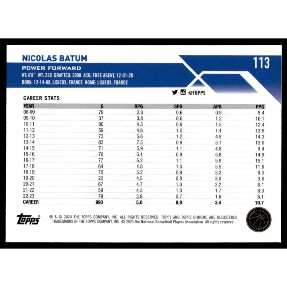 2023-24 Topps Chrome #113 Nicolas Batum NM-MT Philadelphia 76ers Basketball Card - Basketball Card Single