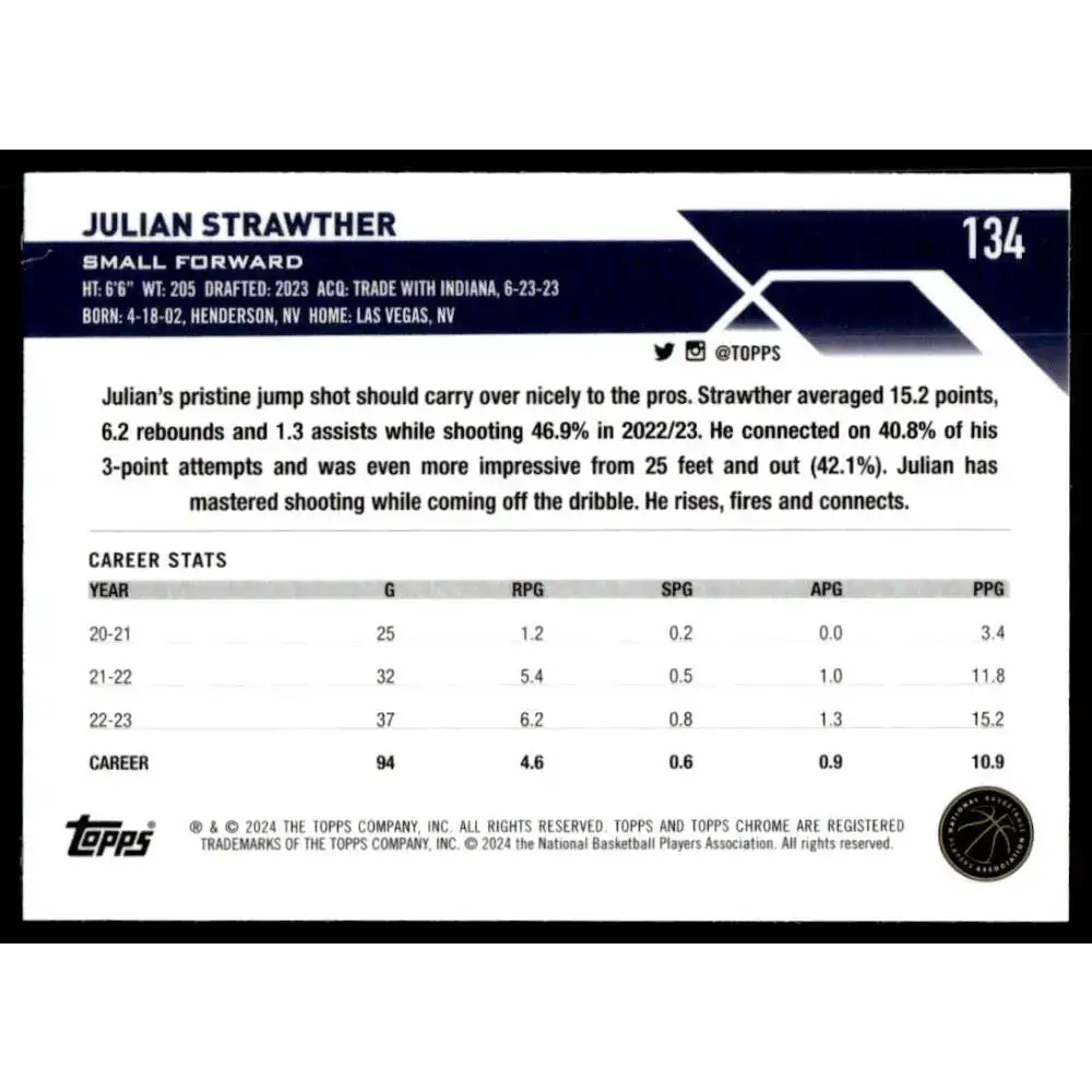 2023-24 Topps Chrome #134 Julian Strawther NM-MT Denver Nuggets Basketball Card - Basketball Card Single