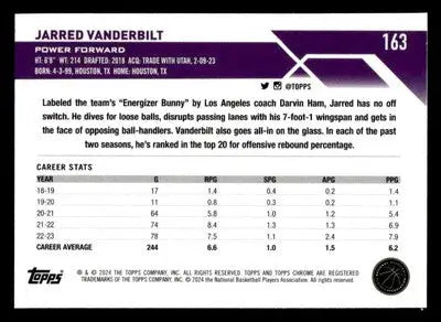 2023-24 Topps Chrome #163 Jarred Vanderbilt Base Los Angeles Lakers - Basketball Card Single