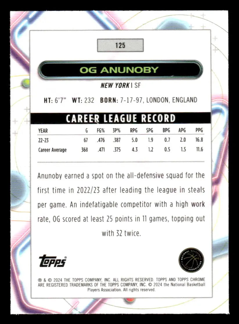 2023-24 Topps Chrome Cosmic #125 OG Anunoby Base New York Knicks - Basketball Card Single