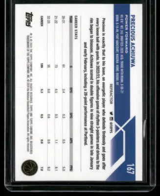2023-24 Topps Chrome Precious Achiuwa #167 Refractor Basketball - Basketball Card Single
