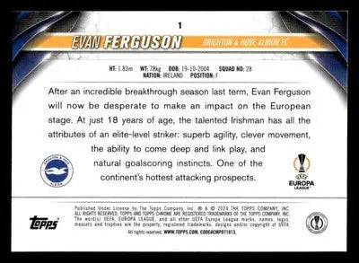 2023-24 Topps Chrome UEFA Club Competitions #1 Evan Ferguson - Soccer Card Single
