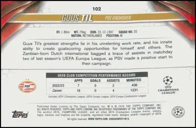 2023-24 Topps Chrome UEFA Club Competitions #102 Guus Til - Soccer Card Single