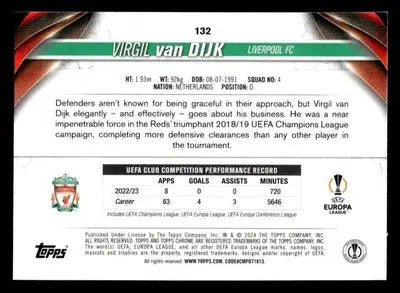 2023-24 Topps Chrome UEFA Club Competitions #132 Virgil van Dijk - Soccer Card Single