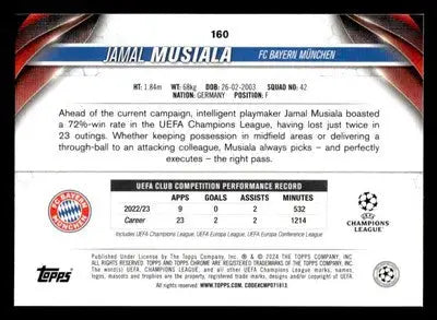 2023-24 Topps Chrome UEFA Club Competitions #160 Jamal Musiala - Soccer Card Single