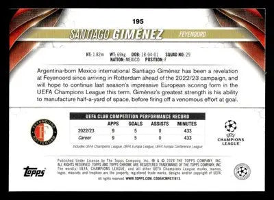 2023-24 Topps Chrome UEFA Club Competitions #195 Santiago Giménez - Soccer Card Single