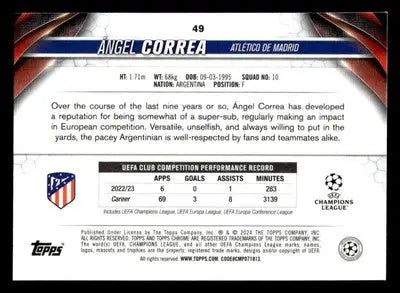 2023-24 Topps Chrome UEFA Club Competitions #49 Ángel Correa - Soccer Card Single