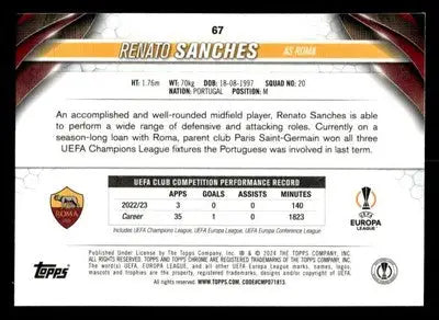 2023-24 Topps Chrome UEFA Club Competitions #67 Renato Sanches - Soccer Card Single