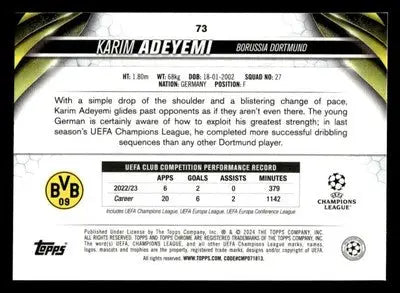 2023-24 Topps Chrome UEFA Club Competitions #73 Karim Adeyemi - Soccer Card Single