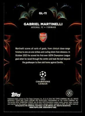 2023-24 Topps Chrome UEFA Club Competitions #GL-11 Gabriel Martinelli Golazo - Soccer Card Single