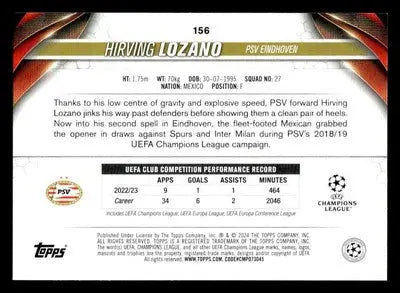 2023-24 Topps Jade Edition UEFA Club Competitions #156 Hirving Lozano - Soccer Card Single