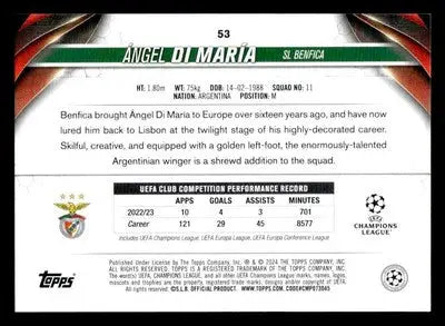 2023-24 Topps Jade Edition UEFA Club Competitions #53 Ángel Di María - Soccer Card Single