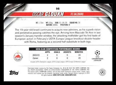 2023-24 Topps Jade Edition UEFA Club Competitions #98 Oscar Gloukh - Soccer Card Single